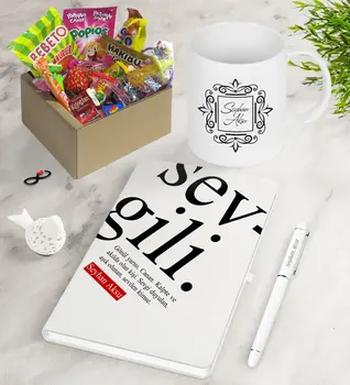 

Personalized Custom Sweetheart Meaning Nostalgic Lezzetler Notebook Pen Mug Gift Set