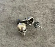 MKENDN-pendiente con broche de calavera estilo Punk callejero para hombre y mujer, 100% Plata de Ley 925, joyería fina