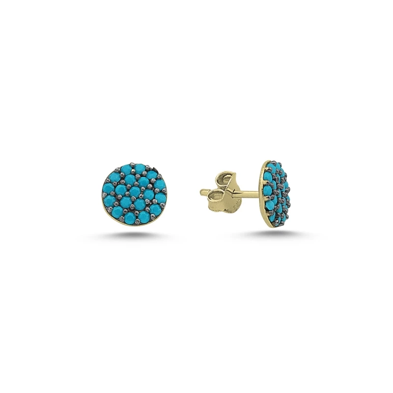 

Silver 925 Sterling Nano Turquoise Gemstone Round Earrings
