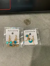 Pendientes asimétricos de círculo azul esmaltado para mujer, de estilo coreano, estrella, Luna, planeta, no perforados, regalo de fiesta