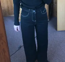 Vaqueros Mujer-Encuentro de estilo coreano limpiando pantalones Denim Vintage negro sólido alto cintura otoño Baggy Chic Ulzzang calle Casual