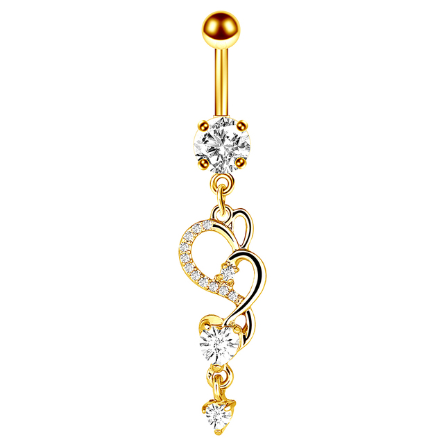 Gold Color Heart belly button ring 14G belly ring cute navel piercing bar sexy belly piercing dangle navel ring lot