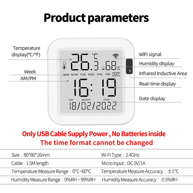 Tuya Temperature and Humidity Smart Sensor With Backlight for Smart Home var WiFi SmartLife Work with Alexa Google Assistant 6