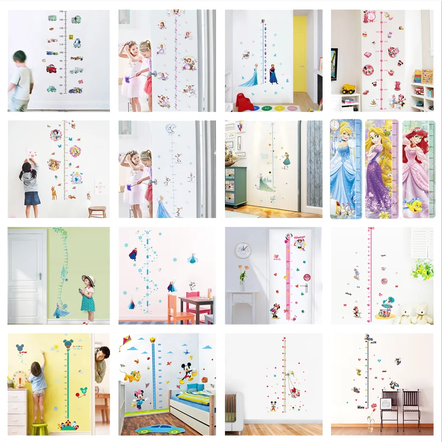 Disney Cartoon Height Sticker For Girls Room Kids Bedroom Height Measure Ruler Adhesive DIY Nursery Mickey Aisha Wallpaper Decal