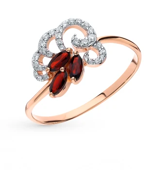 

Gold ring with cubic zirconia and Garnet sunlight sample 585