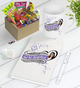 

Personalized happy birthday Nostalgic Lezzetler Notebook Pen Mug Set-4