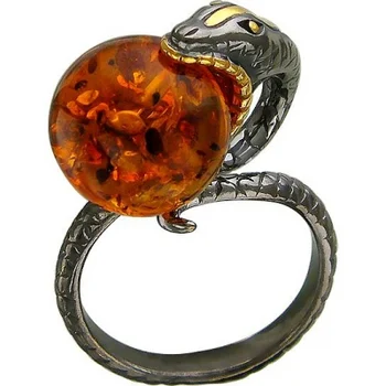

Esthete ring with 1 Amber of black silver with gilding