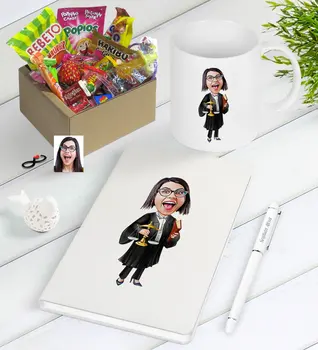 

Personalized Women 'S Attorney Caricature Of Nostalgic Lezzetler Notebook Pen Mug Gift Seti-1