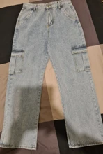 Weekeep-Pantalones vaqueros de cintura alta para mujer, ropa de calle recta para mujer, pantalones cargo de algodón 100% con bolsillos de retazos color azul