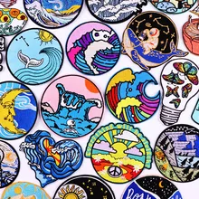 Outdoor Wave Whale Sticker Iron On Patches For Clothing Thermoadhesive Patches Cartoon Animal Embroidered Patches On Clothes DIY