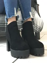Botines con cremallera lateral para mujer, botas cómodas con hebilla de plataforma, tacón alto grueso de 12Cm, novedad de 2020