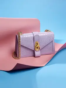 Женская сумка из крокодиловой кожи, роскошный брендовый Дизайнерский Модный стильный кошелек на цепочке через плечо, сиреневый