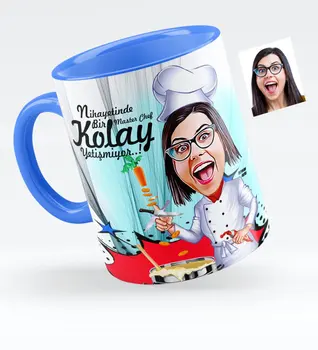 

Personalized Women 'S Master Chef Caricature Of Blue Mug cup-1