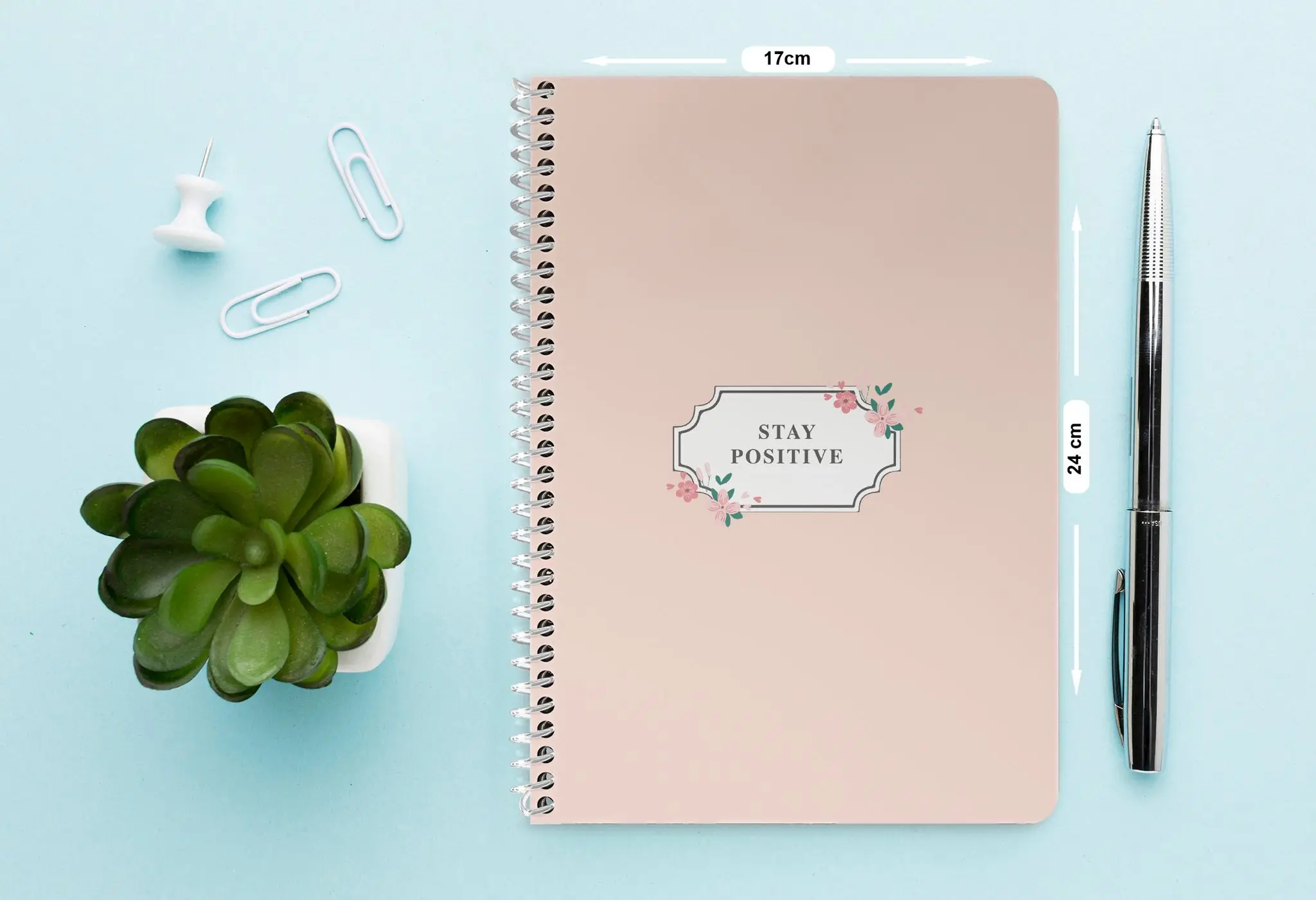

LALION Hard Cover Spiral Notebook 7" x 9.5" and 200 Lined Pages, Stay Positive, Powder Cover