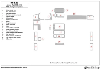 

Interior lining for Acura RL 3 5 2000-2002. Set L23.