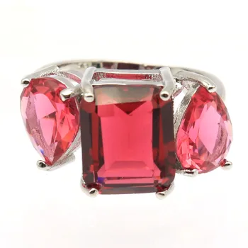 

21x12mm Fancy Created Pink Raspberry Rhodolite Garnet Gift For Ladies Silver Rings