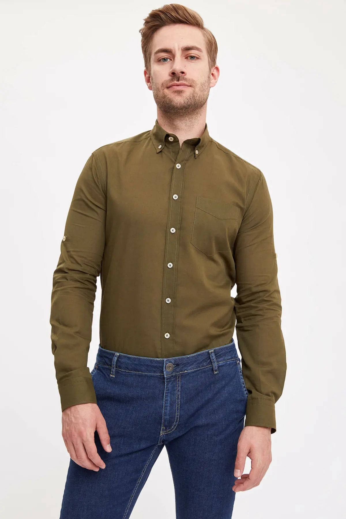 

DeFacto Man Summer Breathable Solid Color Tops Shirts Male Casual Smart Long Sleeve Shirt Men Turn-down Collar Shirt-K2094AZ19SM