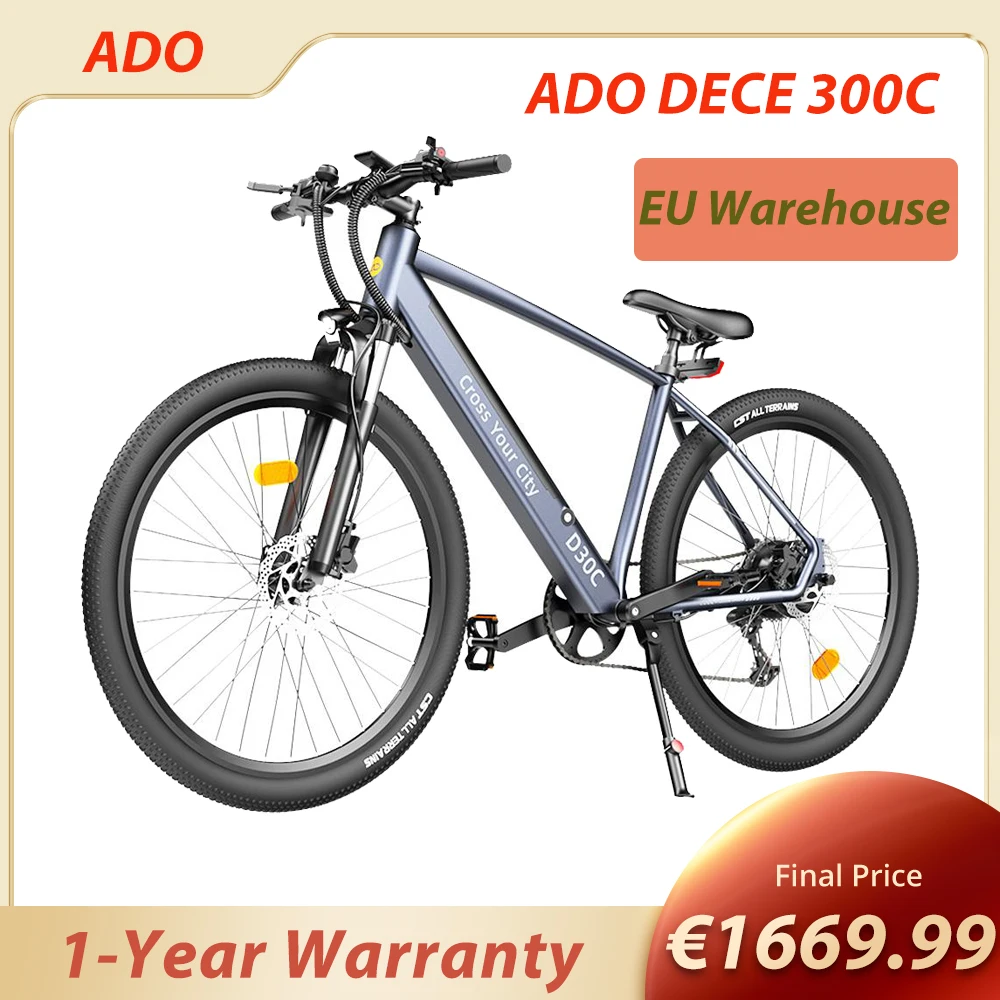 Ado Dece 300C Bici Elettrica 36V 10.4Ah 250W 27.5In Electric Power Assist Bicicletta 25 Km/H Velocità Massima 90Km Chilometraggio 9 Velocità City Bike