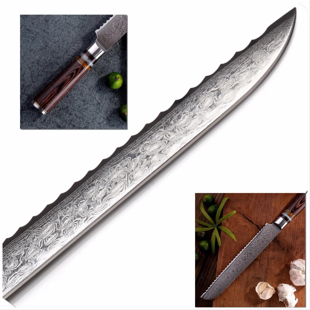 Нож для хлеба, японский дамасский vg10, стальные кухонные ножи, инструменты для нарезки торта, приспособления для выпечки, шеф-повара, с зубчатым лезвием, японские ножи