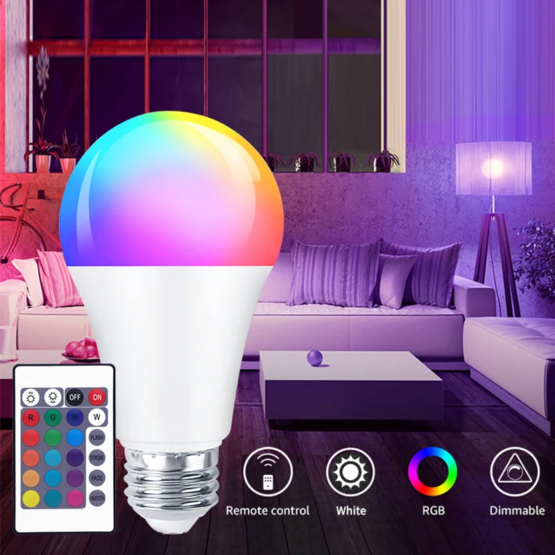 LED Light Bulb Color Changing Dimmable IR Control E27 Energy Saving Colorful RGB Night Lights Party Holiday Lamp Home Lighting