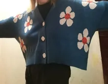 Neploe-Suéter de cuello de pico suelto para mujeres, jersey estilo Preppy de punto con flores, cárdigans, elegante, grueso, con impreso, corto, abrigo informal, 46565