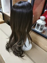 Pequeña LANA sintético Ombre negro marrón de oro con pelucas con reflejos largo ondulado resistente al calor de la parte media Cosplay pelucas para mujeres