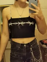 Summer Camis Chain-Strap Crop-Tops Backless Bodycon Punk-Print Chic E-Girl Goth Dark