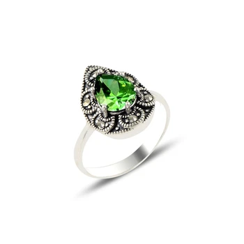

Silver 925 Sterling Marcasite & Emerald Zircon Stone Ring