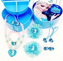 Conjunto de collar y pulsera de princesa Elsa para niños y niñas, caja de regalo de joyería con pinza para el pelo de Frozen 2, regalo de Navidad y vacaciones