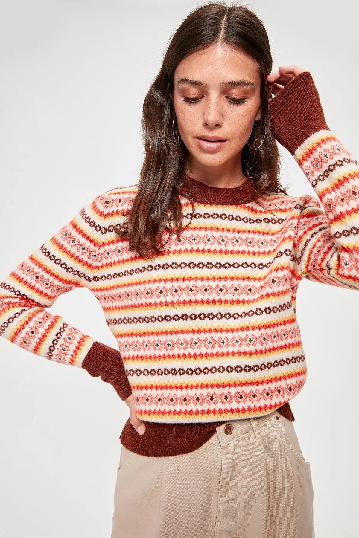 Trendyol Patterned Knitwear Sweater TWOAW20KZ1250 - AliExpress