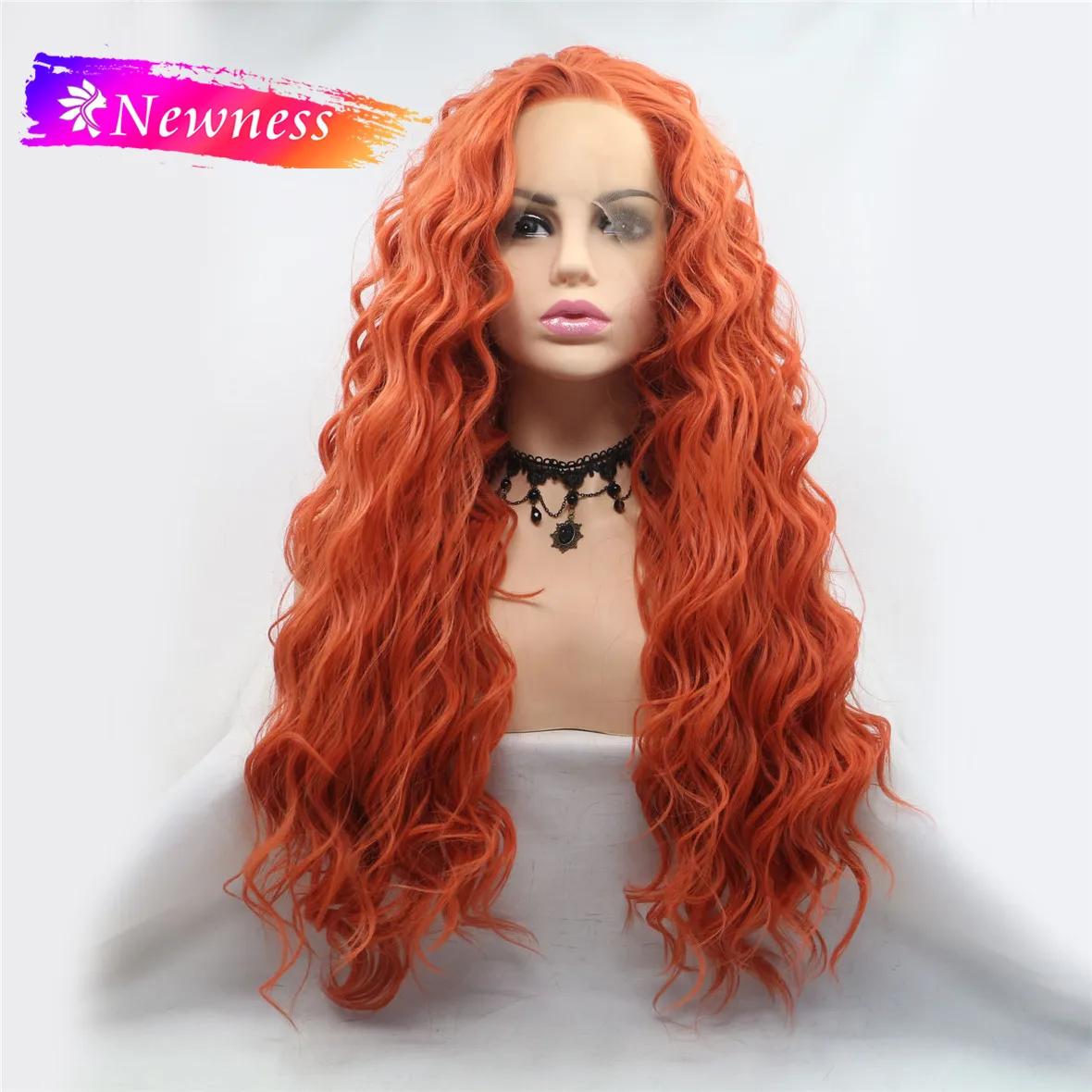 Оранжевые свободные волнистые волосы, Длинные Синтетические парики на кружеве, длинные волосы с естественными волосами, бесклеевой парик для женщин