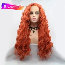 Оранжевые свободные волнистые волосы, Длинные Синтетические парики на кружеве, длинные волосы с естественными волосами, бесклеевой парик для женщин