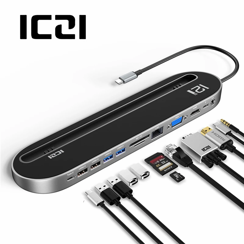 

ICZI Type C Docking Station All in 1 USB C Hub HDMI VGA USB Audio Adapter for Macbook Pro Laptop Tablet