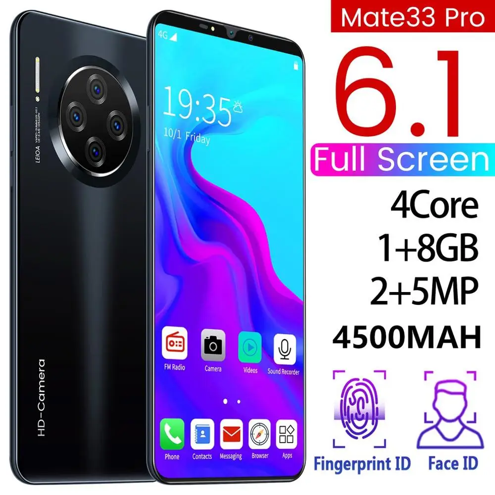 

6.1" Smartphone for Mate33 Pro Big Screen Android Phone Hd Display Hd Camera Twilight Streamline Fashion Shape Mobile Phone