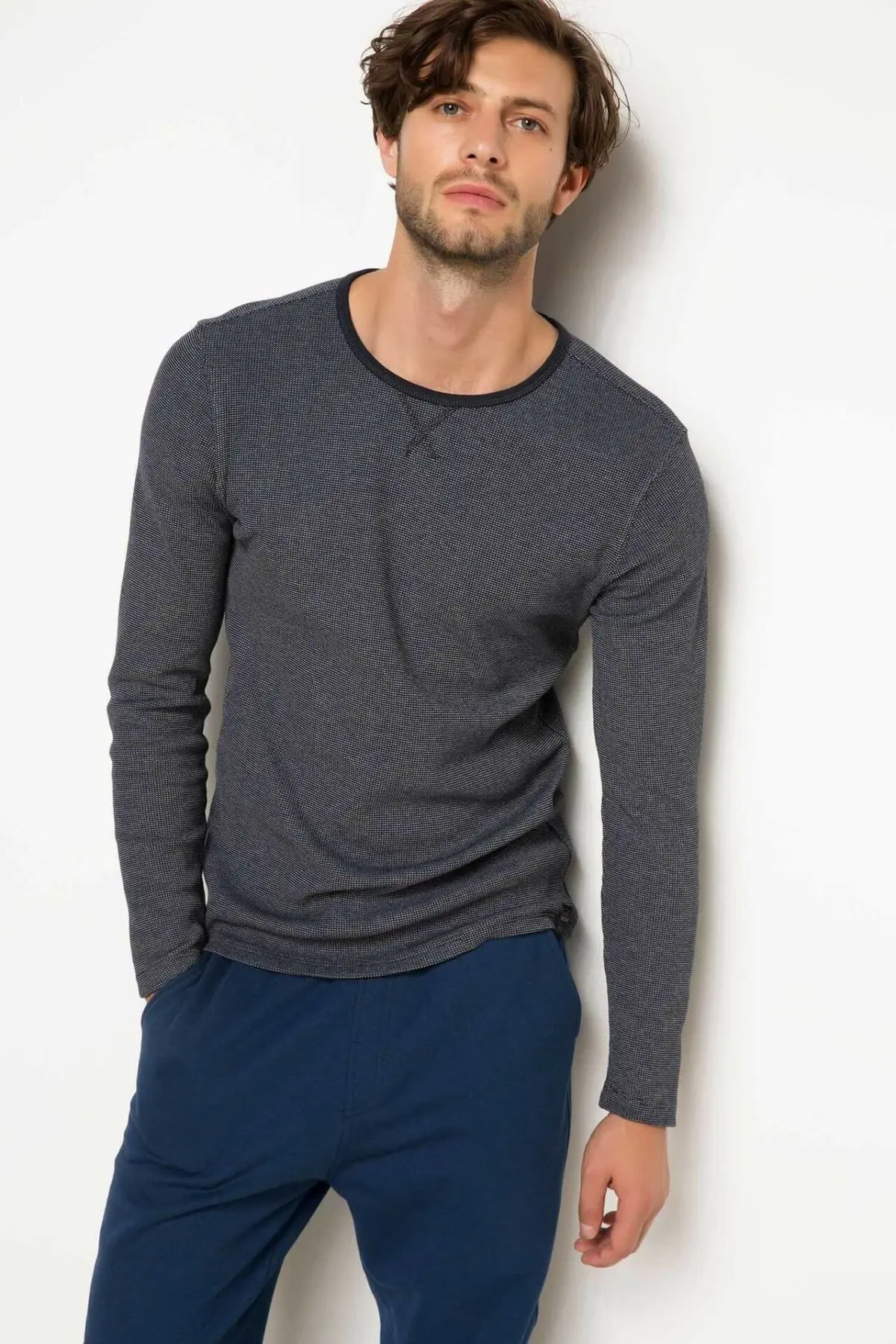 DeFacto, мужские осенние трикотажные толстовки, мужские повседневные пуловеры с длинным рукавом, мужской теплый вязаный пуловер, Tops-G0177AZ17AU - Цвет: Темно-синий