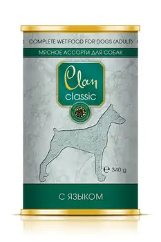 

Clan classic horse. For dogs, meat assorted with tongue, 340g 12 PCs