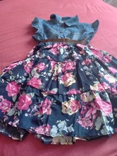 Vestido vaquero Floral para niñas, ropa informal de manga corta con cinturón para fiesta de verano