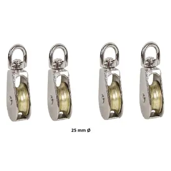 

Industrial DOJA | (4 pack) units from clothesline pulleys Single Steel's nickel plated | Diameter: 25mm | capacity loaded 150 kg