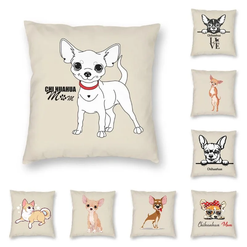 

Cartoon Chihuahua Dog Cushion Cover Sofa Living Room Cute Pet Square Throw Pillow Cover 40x40cm