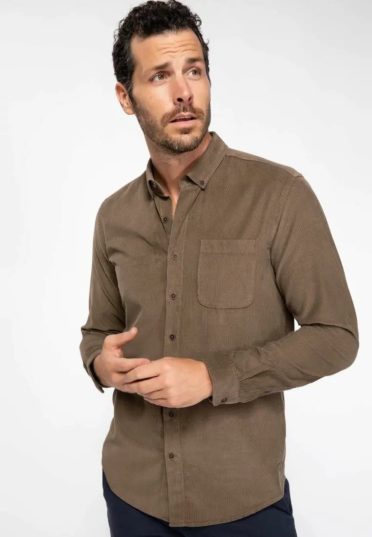 Kopen Defacto Mannen Herfst Effen Kleur Katoenen Shirt Alle Match Lange Mouw Mannelijke Pocket Retro Blouse Shirt J1153AZ18WN