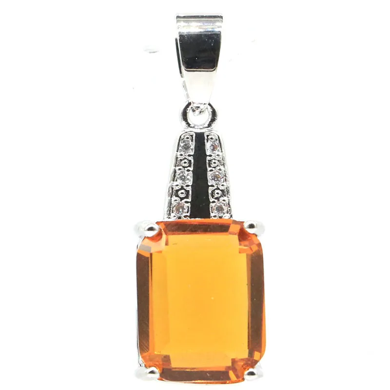 

32x12mm Beautiful Created Golden Citrine White CZ Gift For Girls Silver Pendant