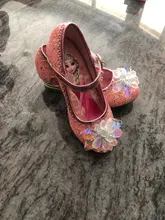 Disney Frozen-zapatos de princesa Elsa para niñas, Sandalias de tacón alto informales con purpurina de cristal de cuero, color rosa, azul y plateado