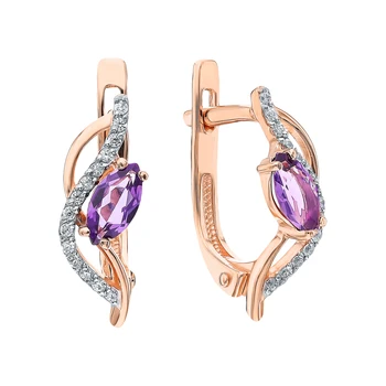 

Gold earrings with amethyst and cubic zirconia sunlight sample 585 test