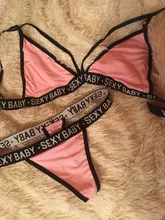 CDJLFH-Conjunto de dos piezas de sujetador y Bragas para mujer, sujetador Sexy de media Copa, Top a rayas, lencería con letras, Bralette, trajes de pantalón