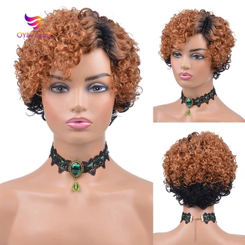

Brazilian Short Bob Wigs T Part Lace Wigs Ombre Curly Human Hair Wig Short Wigs For Women Remy Hair 150% Density Lace Wigs