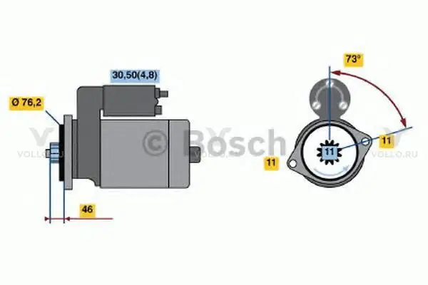 0001123036 bosch стартер 12v, 2kw