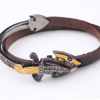 Buy Men Knife 24K Gold And Silver Cuff Bracelet, Special Design Handmade Diamond Stone Bracelet For Man, 24K Gold Knife Minimal