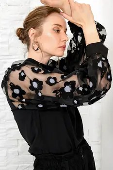 

Trend Alacati Style Women Black Organza Sleeve Blouse ALC-X4090