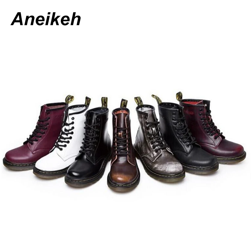 Aneikeh/женские ботильоны; женская обувь; коллекция года; сезон весна-осень; обувь из натуральной кожи на шнуровке; обувь в стиле панк; большие размеры 43-44; сапоги для верховой езды