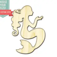 1Mermaid Wood Cut Out- Custom Choose Your Size- Laser Cut Wooden Art Craft Supplies Wall Hanging Decor Wedding Nursery DCS0170